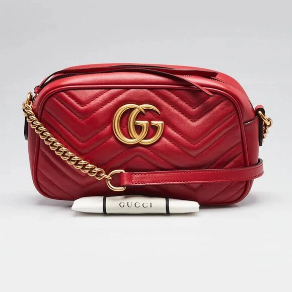 Gucci Red Quilted Leather Marmont Metalasse Small Camera Bag - Picture 12 of 12